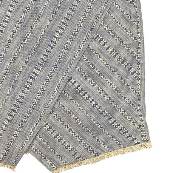 LOFT Blue and White Cotton Striped Tweed Wrap Skirt fringe hem Size 14 - Picture 5 of 11